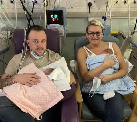 Michelle Cartwright, pictured right, with her husband Adam and their twins Charley and Tommy