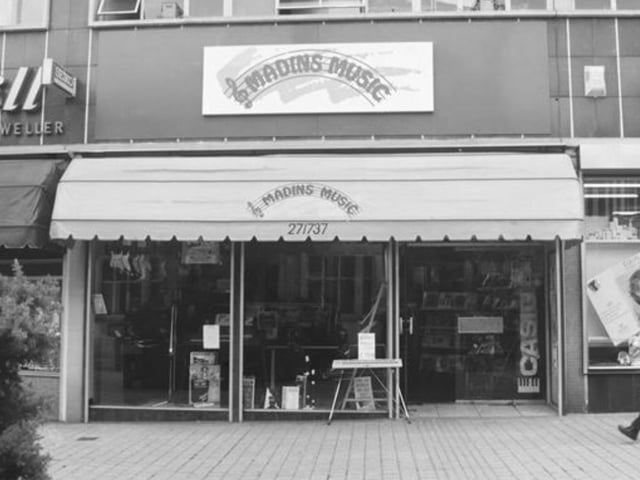 Madin's Music, like Hudson's, was the go-to place for guitars and keyboards. This picture was taken back in 1991.