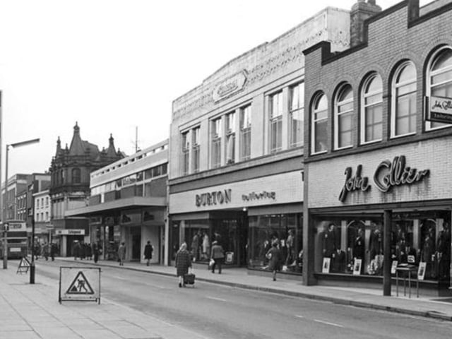 This image from 1978 shows the Burton store on Burlington street (now Greggs) and John Collier next door.