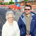 Martin Hague and Eva Rasen are pictured here - with Martin criticising the creation of the new traffic island.