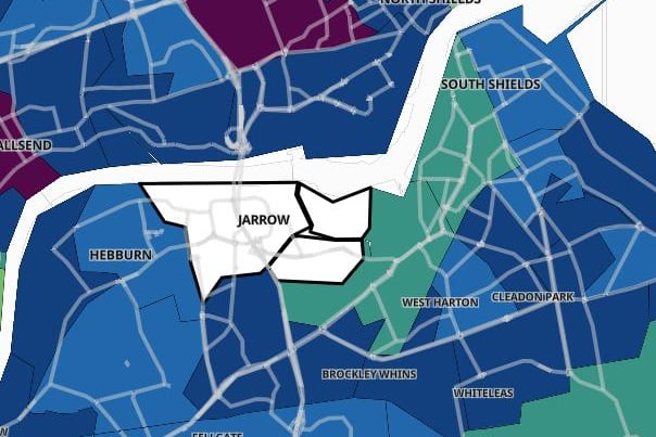 Jarrow Town has seen rates of positive Covid cases fall by 100%. The case rate was 215.7 per 100,000 people on January 28 compared to 0 per 100,000 people on February 4

Photo: coronavirus.data.gov.uk