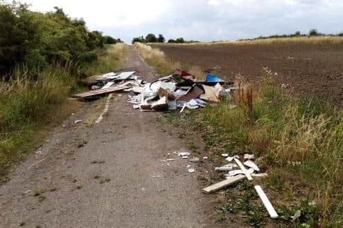 Rubbish fly-tipped on Bentinck Road, in Shuttlewood, Bolsover.