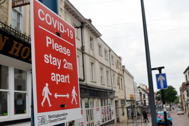 Signs urging people to follow new social distancing guidelines appeared in the town centre