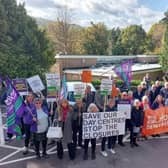 Campaigners at Derbyshire County Council's County Hall, in Matlock, in October, 2022, as they protested against the council's previously announced phased closure of eight adult care centres