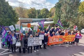 Campaigners at Derbyshire County Council's County Hall, in Matlock, in October, 2022, as they protested against the council's previously announced phased closure of eight adult care centres