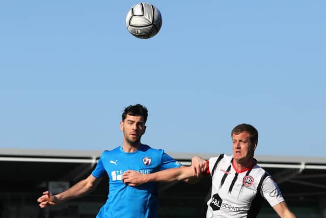 Joe Quigley pictured in action for Chesterfield against Maidenhead United.