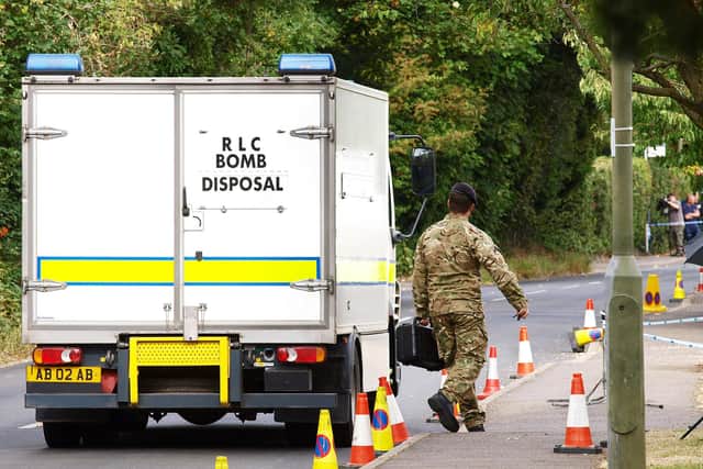 A bomb disposal unit was called to a road in Matlock yesterday evening after a possible Artillery shell was found. Credit: MAX NASH/AFP/GettyImages.
