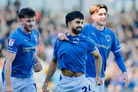 Celebrations after Dilan Markanday's goal for Chesterfield against Tranmere Rovers. Pic: Brian Eyre