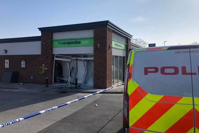 A police investigation into a ram raid on a Co-op store in Staveley is continuing. Image: Derbyshire police.