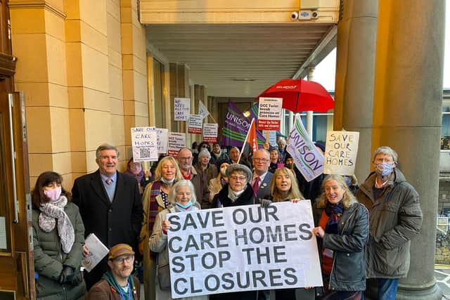 Protestors demonstrated outside County Hall in the fight against the potential closure of seven Derbyshire County Council-run care homes.