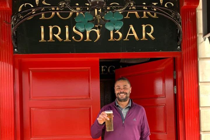 Christopher Coughlan enjoying a pint at The Irish Bar.