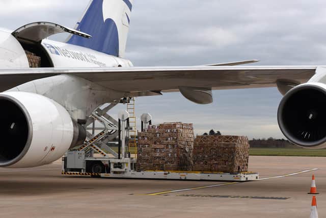 Cargo being unloaded from an aircraft. For illustration purposes only.