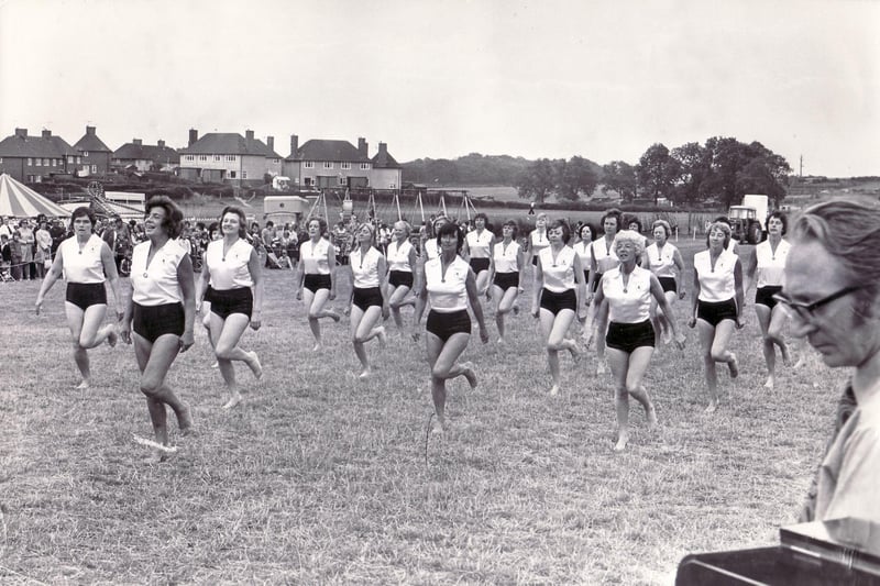 Members of the Chesterfield and Eckington League of Health and Beauty giving a display at the St John Ambulance Brigade 8th Annual Gala held at Eckington on July 12 1975
