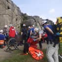 Mountain rescue team volunteers were on hand to help evacuate two injured climbers. Credit: Edale MRT