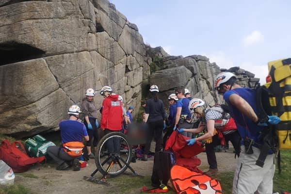 Mountain rescue team volunteers were on hand to help evacuate two injured climbers. Credit: Edale MRT