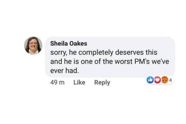 Sheila Oakes has apologised for posting this comment on Facebook.