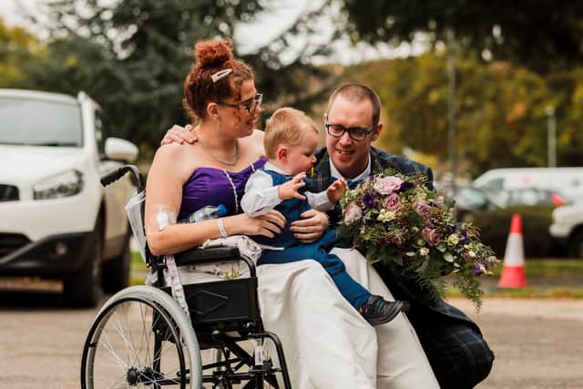 Lindsay, Simon and their 19-month-old son Isaac during their big day at Asghate Hospice. Photo: Tom Hodgson.
