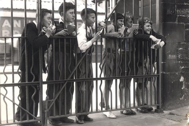 Little train spotters at Sheffield Mildand Station, September 1953