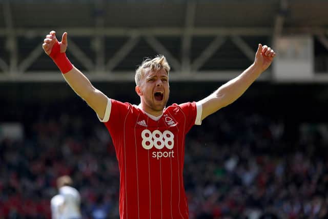 Jamie Ward celebrates after scoring for Nottingham Forest.