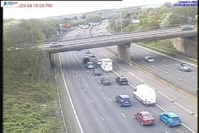 Two lanes are closed along the M1, leading to heavy traffic. Credit: www.motorwaycameras.co.uk