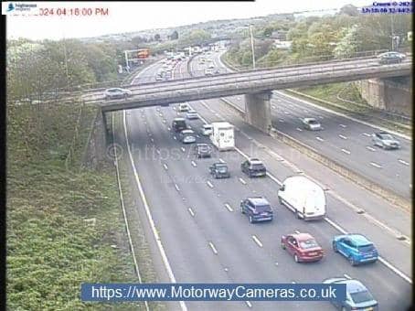 Two lanes are closed along the M1, leading to heavy traffic. Credit: www.motorwaycameras.co.uk