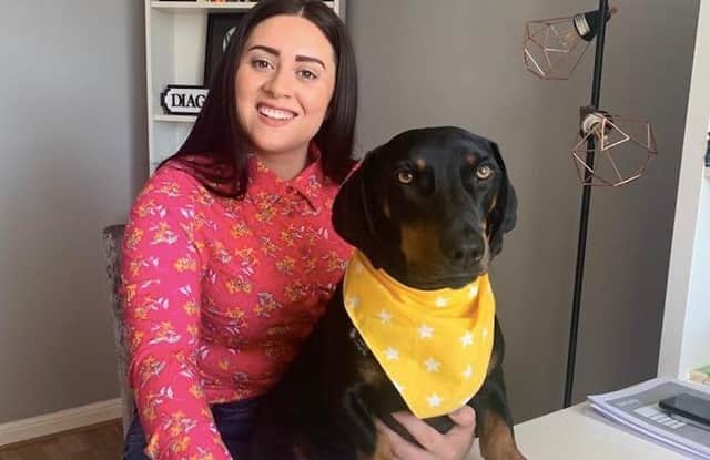 Katie Birch,  a private client advisor in the wills and probate department at Graysons, with her dog Billie Bob.