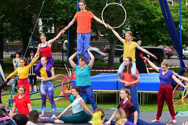 Sheffield's Greentop Community Circus Troupe performing in Firth Park