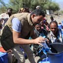 Aquabox donations being unpacked in Yemen.
