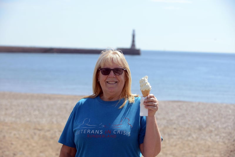 Pam Dyer, of Veterans In Crisis, cooling off with an ice cream.