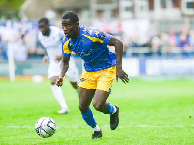 Michael Gyasi in action for King's Lynn Town. Picture: Ian Burt.