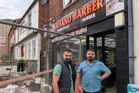 Rizgar Abdullai, left, and Miran Mamagha, of Sahand Barber, on Market Street, Clay Cross