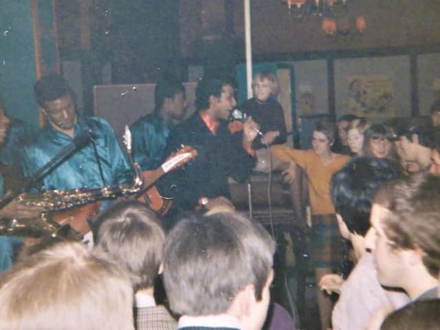 A soul group performing at the Victoria Ballroom in the mid-Sixties.