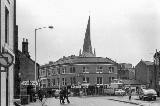 View of Eyres on the corner of Holywell Street and Cavendish Street from Holywell Street.c.1970s