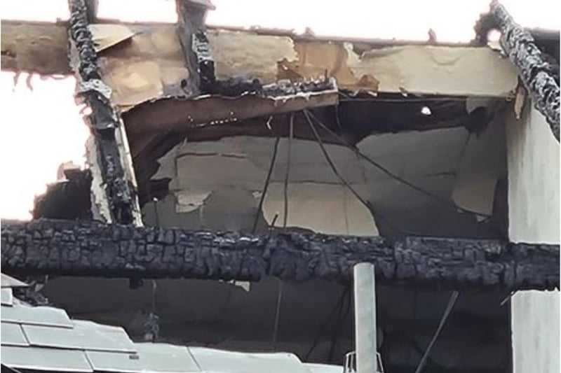 Photos show a number of electrical wires in the roof after it was hit by fire.