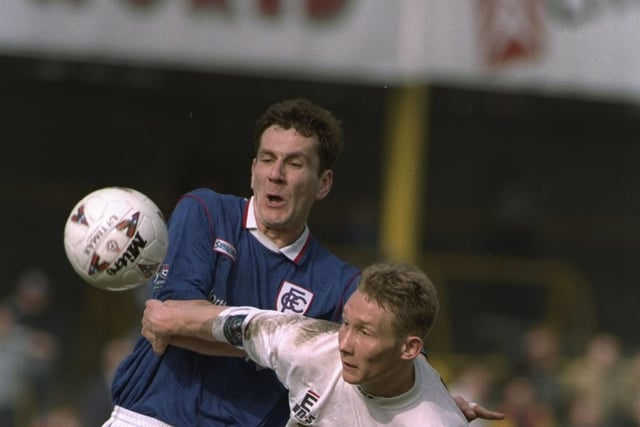 Chris Beaumont battles for the ball against Wrexham. Spireites of course won 1-0 with Beaumont scoring the winner.