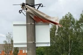 Deteriorating England flags on lampposts in Erewash. Image from Greg Maskalick.