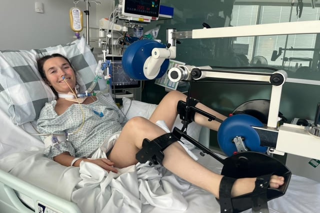 Katya started to get movement back in her hips and feet by using a bed bike in intensive care at Sheffield Hallamshire Hospital.