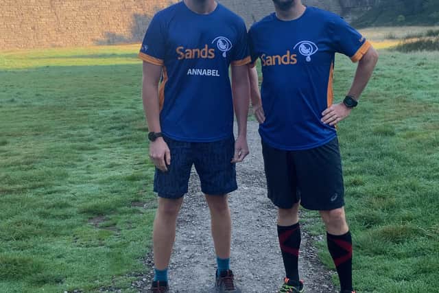 Steven Barker and his friend Mark James will complete a sponsored marathon in the Peak District on Saturday, October 2 – baby Annabel’s original due date