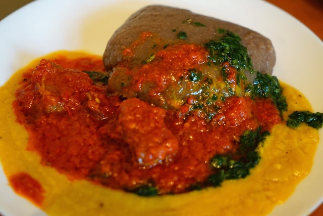 Dark-brown Amala dough paired with hearty Gbegiri (Bean Soup) and slimy Ewedu (Jute Leaf Soup) offers a delightful combination of flavours.