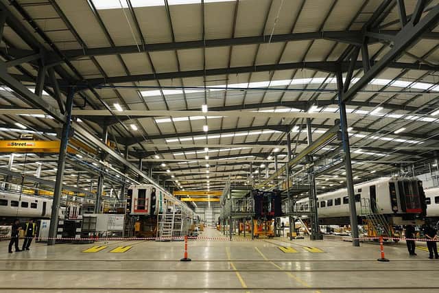 Inside Hitachi Rail's train manufacturing facility in Newton Aycliffe, County Durham.