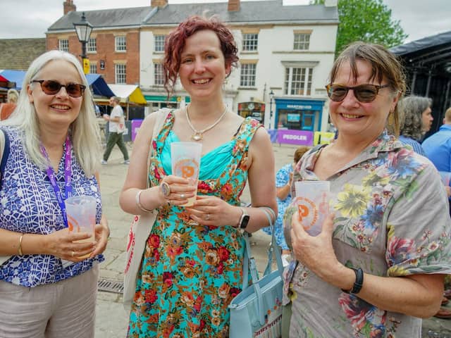 Rachel Broughton, Laura Jo Owen and Jane Taylor enjoy a refreshing drink at Chesterfield Peddler market.