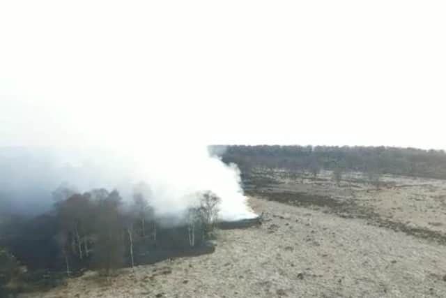 Drone footage showed the moorland fire near Baslow. Image: Derbyshire Fire and Rescue Service