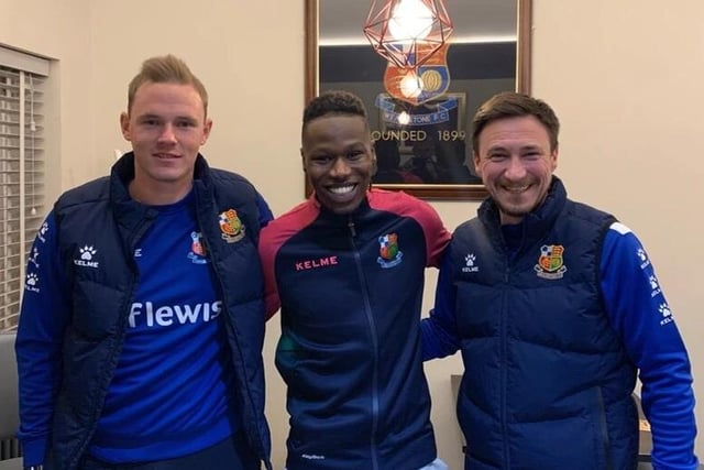 Another marauding right full-back who stood out was Wealdstone's Sesay (pictured middle), who caused problems with his pace when Chesterfield beat the Stones away 2-1 in April. The 23-year-old is a Sierra Leone international.