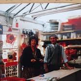David with mum Margaret in the Worksop shop in the late 1980s
