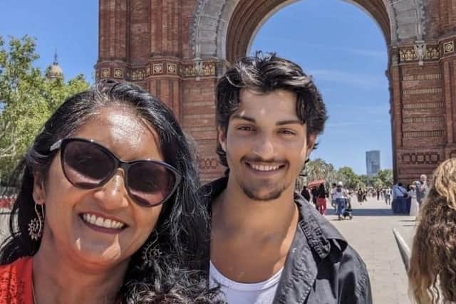 Pam enjoying Barcelona with her son