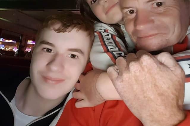 Matt Evans with his children Cerys, 16, and Callum, 20.