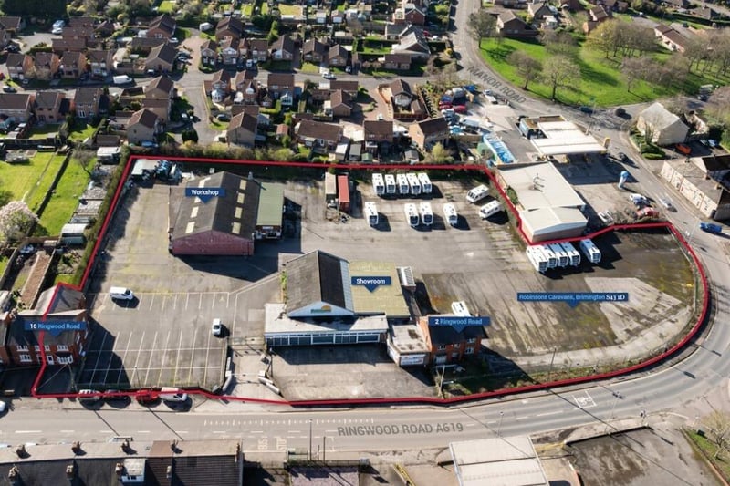 Site plan shows the showroom at the front of the plot and the workshop behind and two office buildings in converted houses.