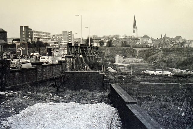 Looking towards Chesterfield\Horns Bridge from site of demolished Horns Bridge Hotel in 1975.