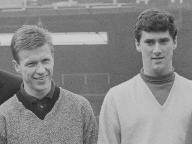 John White (left) hit the bar while Jim Baxter was also involved in an incident over a sponge in the 1961 defeat to the Czech side 4-2 after extra-time in neutral Brussells.