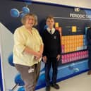 Diana Whitmill, Marko Deksnis, Paul Burrows and Claire Hollingshurst  with the periodic table